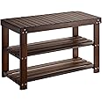 Pipishell Bamboo Shoe Rack Bench, 3 Tier Sturdy Shoe Bench, Storage Shoe Organizer, Holds up to 300lbs for Entryway Bedroom L