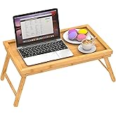 Zhuoyue Bamboo Bed Tray with Folding Legs, Lap Tray Breakfast Tray Great for Breakfast in Bed or Eating Tray
