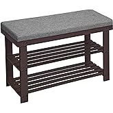 SONGMICS Bamboo Shoe Bench, 3-Tier Shoe Rack, Stable Shoe Organizer for Entryway, Living Room, Bench Seat Holds Up to 330 lb,
