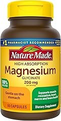 Nature Made Magnesium Glycinate 200 mg per Serving, Magnesium Supplement for Muscle, Heart, Nerve and Bone Support, 60 Magnes