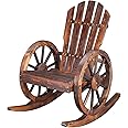Outvita Adirondack Rocking Chair, Wood Wagon Rocker, Outdoor Wooden Carbonized Lounge Chairs with Wheel Armrest for Garden Pa