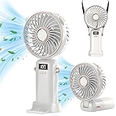 Portable Handheld Fan, Personal Fan, Rechargeable Small Fan, Hanging Neck Fan, Digital Display, 90° Foldable Desk Fan with Ba