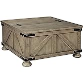 Signature Design by Ashley Aldwin Farmhouse Square Coffee Table with Lift Top for Storage, Grayish Brown, 36 in x 36 in x 18 