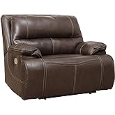 Signature Design by Ashley Ricmen Leather Adjustable Oversized Power Recliner with USB Charging, Dark Brown