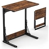 Tatub 24" Folding C Shaped End Table, Small Sofa Side Laptop Desk, Couch TV Tray Table for Living Room, Bedroom, Rustic Brown