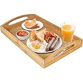 Greenco Rectangle Bamboo Butler Serving Tray with Handles - Bed Trays for Eating - Bed Tray - Breakfast Tray