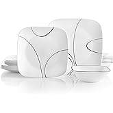 Corelle 18-Piece Service for 6 Dinnerware Set, Triple Layer Glass and Chip Resistant, Lightweight Square Plates and Bowls Set