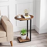 Hosfais Side Table Small End Table: C-Shaped Wood Sofa Table with Metal Frame for Living Room, Bedroom, Small Spaces (Rustic 