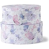 Soul & Lane Large Oval Cardboard Decorative Storage Boxes with Lids - Whispering Butterfly Garden - Set of 2, Cardboard Boxes