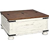 Signature Design by Ashley Wystfield Farmhouse Square Storage Coffee Table with Hinged Lift Top, Distressed White