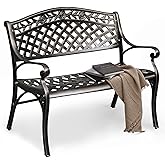 DWVO 39.4’’ Cast Aluminum Outdoor Bench, 2-Person Patio Garden Benches for Outdoors, Metal Frame Patio Bench for Porch Backya