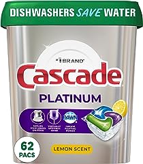 Cascade Platinum Dishwasher Pods, Dishwasher Detergent Pod, Dishwasher Soap Pod, Actionpacs Dish Washing Pod, Lemon, 62 Count