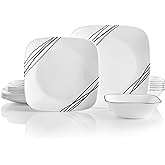 Corelle Vitrelle 18-Piece Service for 6 Dinnerware Set, Triple Layer Glass and Chip Resistant, Lightweight Square Plates and 