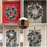 Christmas Wreath for Front Door-Christmas Decorations with Red Berry Pine Cones etc- with Hook & 50 LED Christmas Lights for 