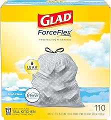 Glad Trash Bags, ForceFlex Tall Kitchen Drawstring Garbage Bags, 13 Gal, Fresh Clean Scent with Febreze, 110 Ct