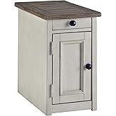 Signature Design by Ashley Bolanburg Farmhouse Chair Side End Table with Outlets and USB Ports, Antique Cream & Brown