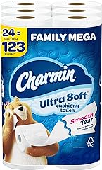 Charmin Toilet Paper Ultra Soft Cushiony Touch, 24 Family Mega Rolls = 123 Regular Rolls