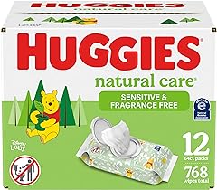 Huggies Natural Care Sensitive Baby Wipes, Unscented, Hypoallergenic, 99% Purified Water, 12 Flip-Top Packs (768 Wipes Total)