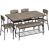 Yaheetech Dining Table Set for 6- Modern Kitchen Table & Chairs Sets Dining Table with Bench and 4 Chairs Dining Room Sets fo