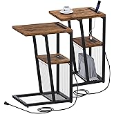 Heybly Side Table Set of 2, C Shaped Nightstand End Sofa Table with Charging Station ， Phone Holder,2 USB Ports and Power Out