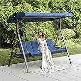 PHI VILLA 3-Seat Porch Swing Chair with Canopy,Outdoor Swing with Retractable Side Table and Removable Cushion,Patio Swing Ch