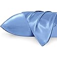 Bedsure Satin Pillowcase for Hair and Skin Queen -Sky Blue Silky Pillowcase 2 Pack 20x30 Inches - Satin Pillow Cases Set of 2