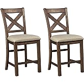 Signature Design by Ashley Moriville Rustic Farmhouse 24.5" Upholstered Barstool, 2 Count, Beige & Brown