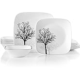 Corelle Vitrelle 18-Piece Service for 6 Dinnerware Set, Triple Layer Glass and Chip Resistant, Lightweight Square Plates and 