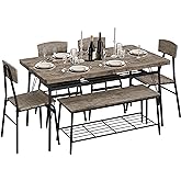 Yaheetech Dining Table Set for 6 Kitchen Table Set with Chairs and Bench 6 Piece Dining Set with 2 Storage Racks, Protective 