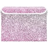 GAIGEO Silver Pink Glitter Foldable Storage Box, Stackable Storage Bins, Storage Organizer, Organizers for Bedroom