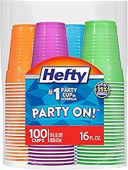 Hefty Party On Disposable Plastic Cups, Assorted, 16 Ounce, 100 Count