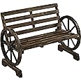 Yaheetech 41in Wooden Wheel Bench Garden Bench Outdoor Bench Patio Bench, 2-Person Wagon Slatted Seat Outdoor Patio Furniture