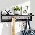 BAMEOS Wall-Mounted Shelf with Hooks - 28.9 Inch Entryway Hanging Shelf with 5 Dual Hooks for Bathroom, Living Room, Bedroom 
