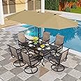PHI VILLA 8 PCS Patio Dining Set with 13ft Large Patio Umbrella(Beige), 6 Outdoor Swivel Chairs & 1 Rectangle Metal Table for