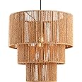 c cattleya 3-Tiered Large Farmhouse Chandelier Lighting, Natural Paper Rope Hanging Pendant Lights, Hand-woven Ceiling Light 