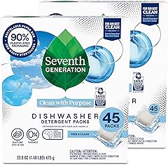 Seventh Generation Dishwasher Detergent Packs Free & Clear Pack of 2 for sparkling dishes Dishwasher tabs 45 count