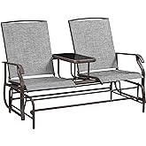 Yaheetech 2-Seat Outdoor Glider with Center Table, Patio Rocking Loveseat with Breathable Mesh Sturdy Metal Frame for Garden 