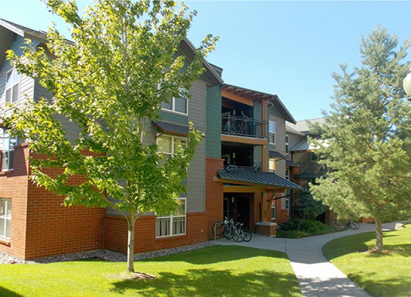 The exterior of an apartment building at Lewis and Clark Village