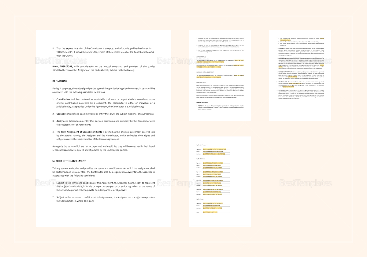 Sample Assignment of Contributor Rights Template