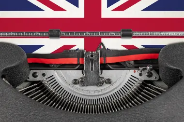 typewriter with the union jack flag