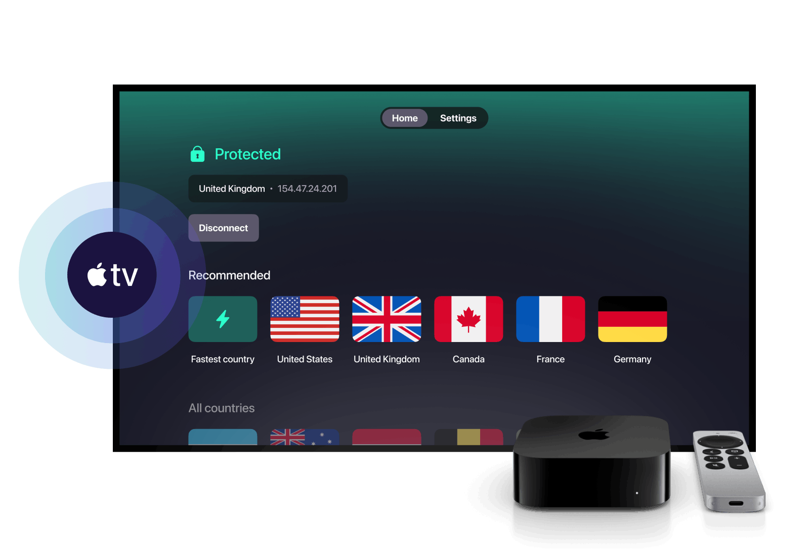 A secure and high-speed VPN app for your Apple TV