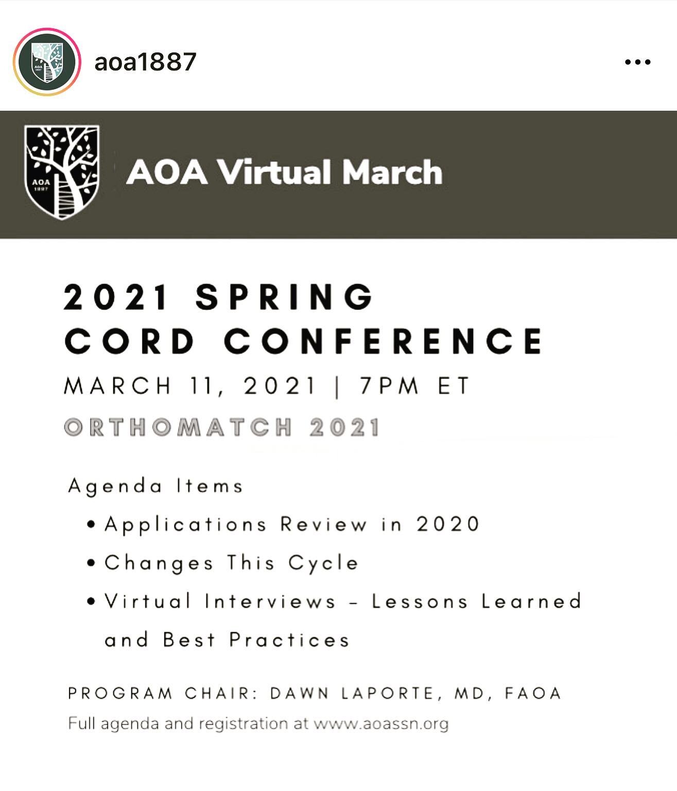 @aoa1887 kicks off #VirtualMarch tomorrow with #OrthoMatch 2021. Check them out at www.aoassn.org