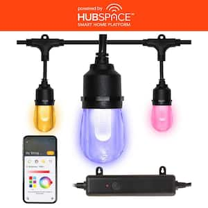 Smart Black 12-Light 24 ft. Indoor/Outdoor Plug-in Integrated LED RGBW String Light with Party Mode Powered by Hubspace