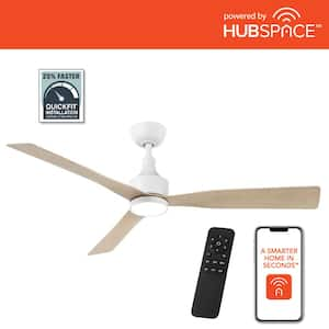 Ryland 52 in. Smart Indoor/Outdoor Matte White Ceiling Fan with Adjustable White LED with Remote Powered by Hubspace