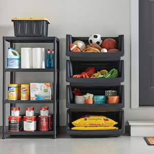 4-Tier Easy Assembly Scratch Resistant Plastic Garage Storage Shelving Unit in Black (28 in. W x 52 in. H x 15 in. D)