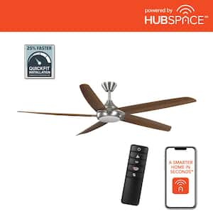 Highstone 70 in. White Color Changing Indoor/Outdoor Brushed Nickel Smart Ceiling Fan with Remote Powered by Hubspace