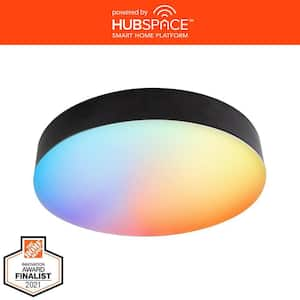 Lakeshore 13 in. Light Matte Black Color Changing and Adjustable CCT Integrated LED Flush Mount Powered by Hubspace