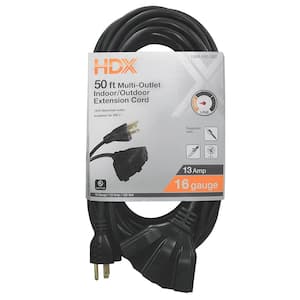 50 ft. 16/3 Light Duty Indoor/Outdoor Extension Cord with Multiple Outlet Triple Tap End, Black