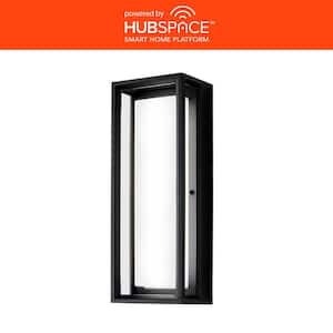Rockwood 14.93 in. Black Modern Integrated LED Color Changing Outdoor Wall Light Sconce (1-Pack) Powered by Hubspace