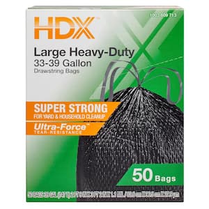 33-39 Gal. Black Heavy Duty Drawstring Trash Bags (50-Count) - For Outdoor and Yard Waste